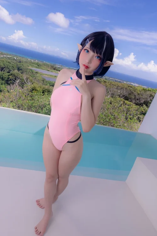 小丁 粉色精灵泳衣